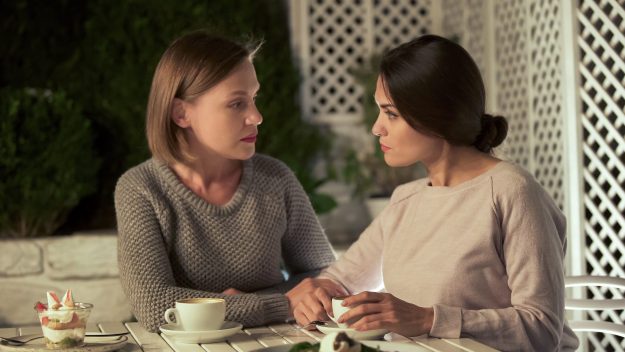 Sisters Talking About Life, Sitting On Terrace Together, Problem